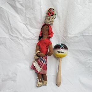 Vintage Jamaica Folk Art Doll and Shaker